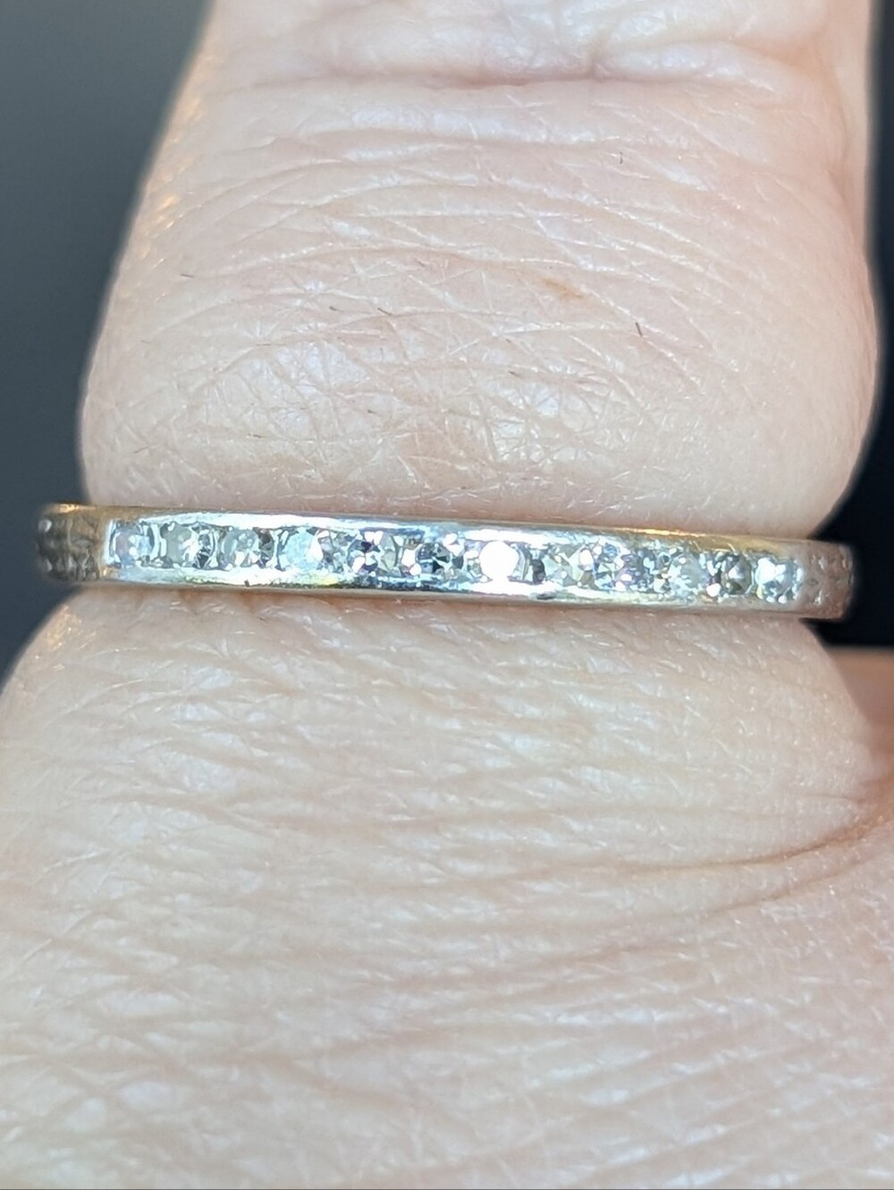 Antique 18K White Gold Channel Set Diamond Half Eternity Ring